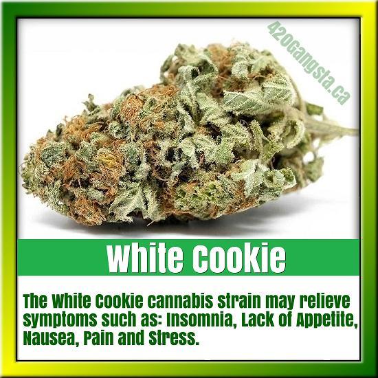 White Cookies cannabis may relieve symptoms such as: Insomnia, Lack of Appetite, Nausea, Pain and Stress.